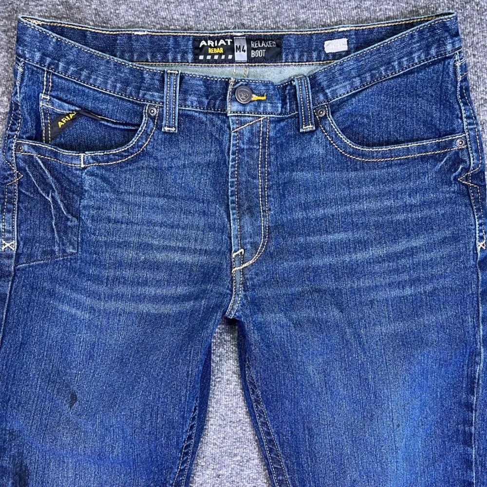 Ariat Rebar M4 Jeans Mens 37x31 Blue Relaxed Boot Cut Workwear Stretch Denim Y2K